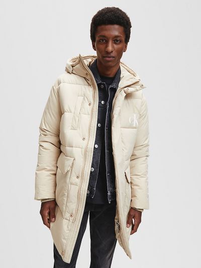 Calvin Klein Ruhák HU561682 | Calvin Klein Recycled Polyester Padded Parka Férfi Kabát Krém